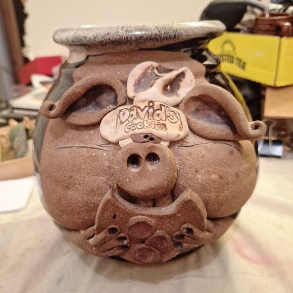 Vintage Mahon Cookie Jar Stoneware pig * David’s Cookies * Pig Eating Cookie - Picture 1 of 6